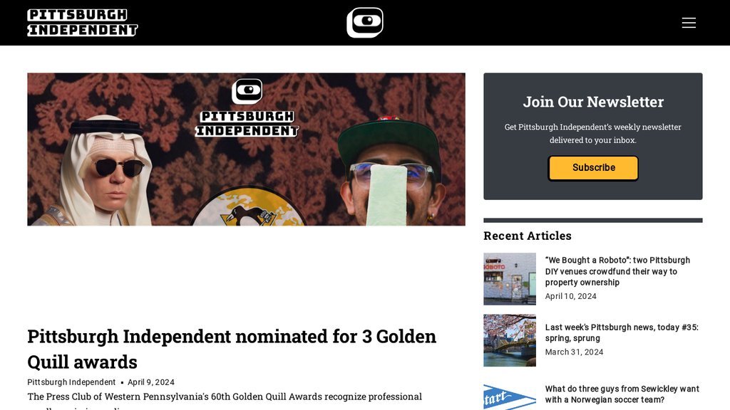 Screenshot of the Pittsburgh Independent website