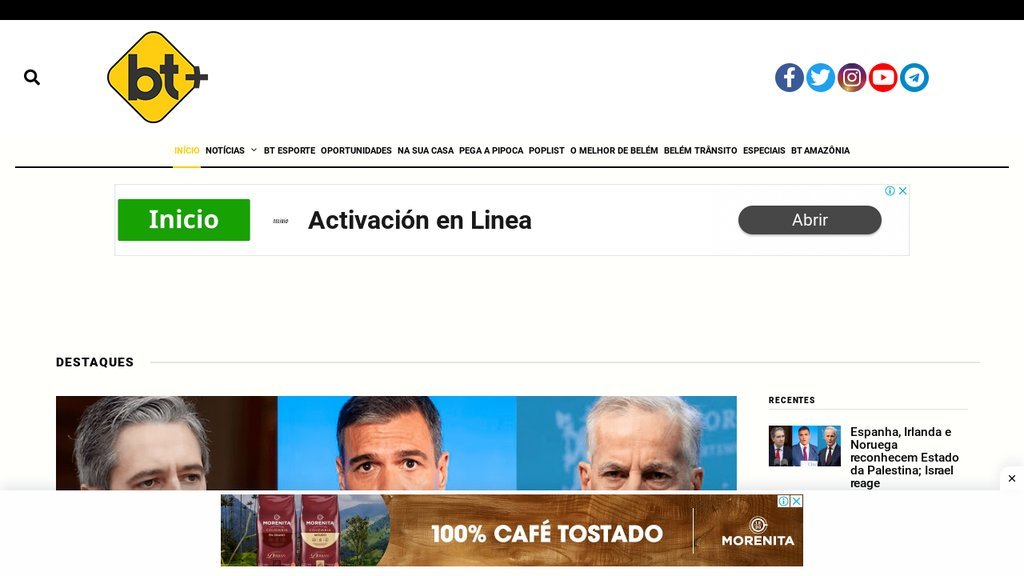 Screenshot of the Portal BT+ website
