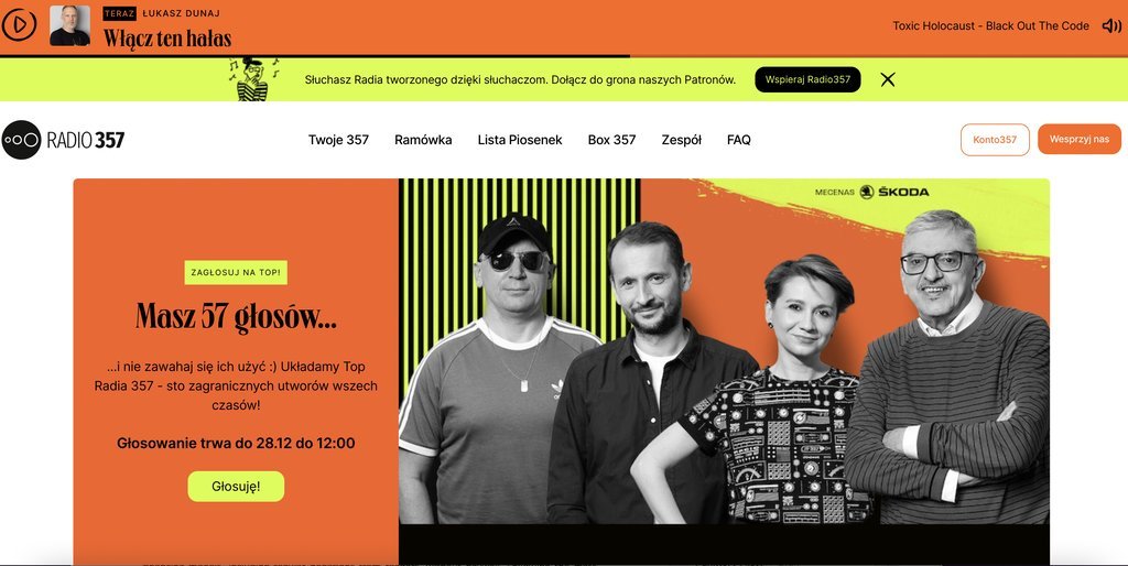 Screenshot of the Radio 357 website