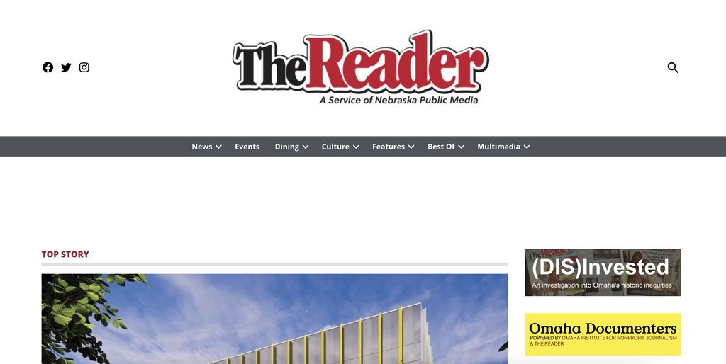 Screenshot of the Reader, The website