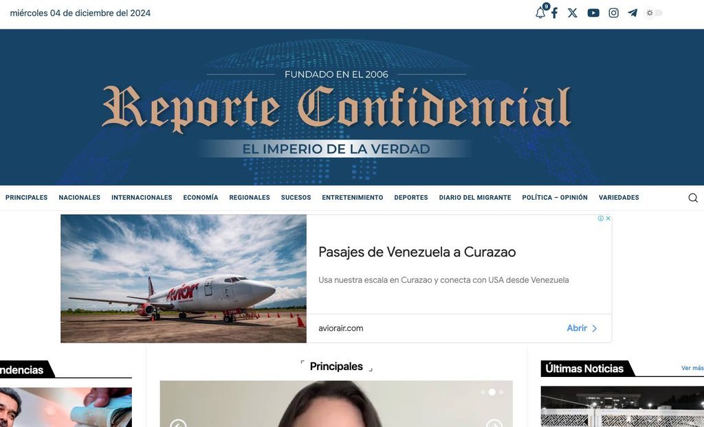 Screenshot of the Reporte Confidencial website