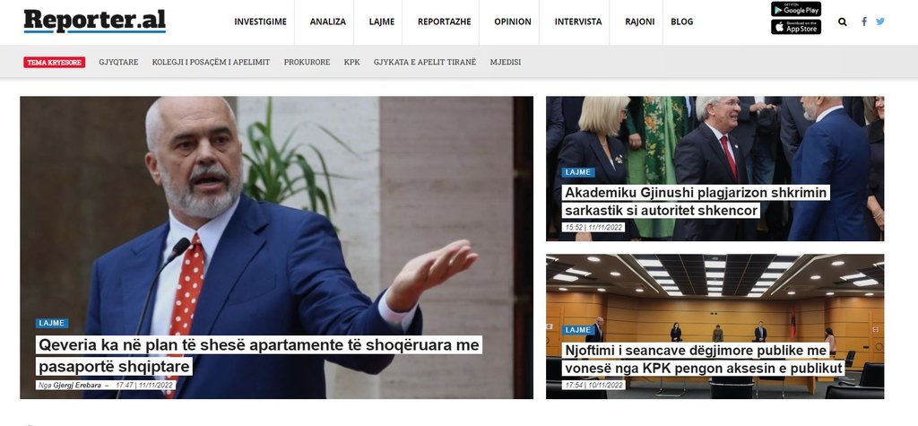 Screenshot of the Reporter.al website