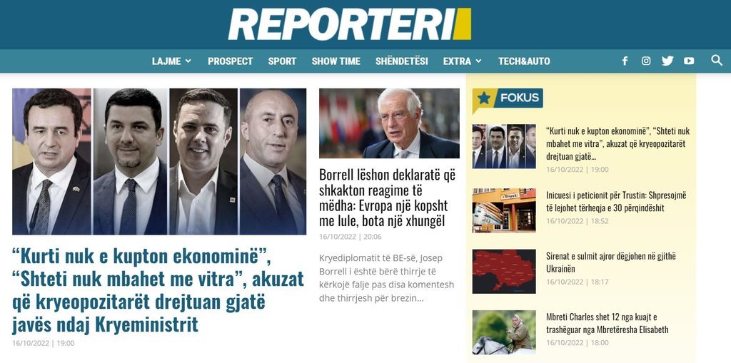 Screenshot of the Reporteri.net website