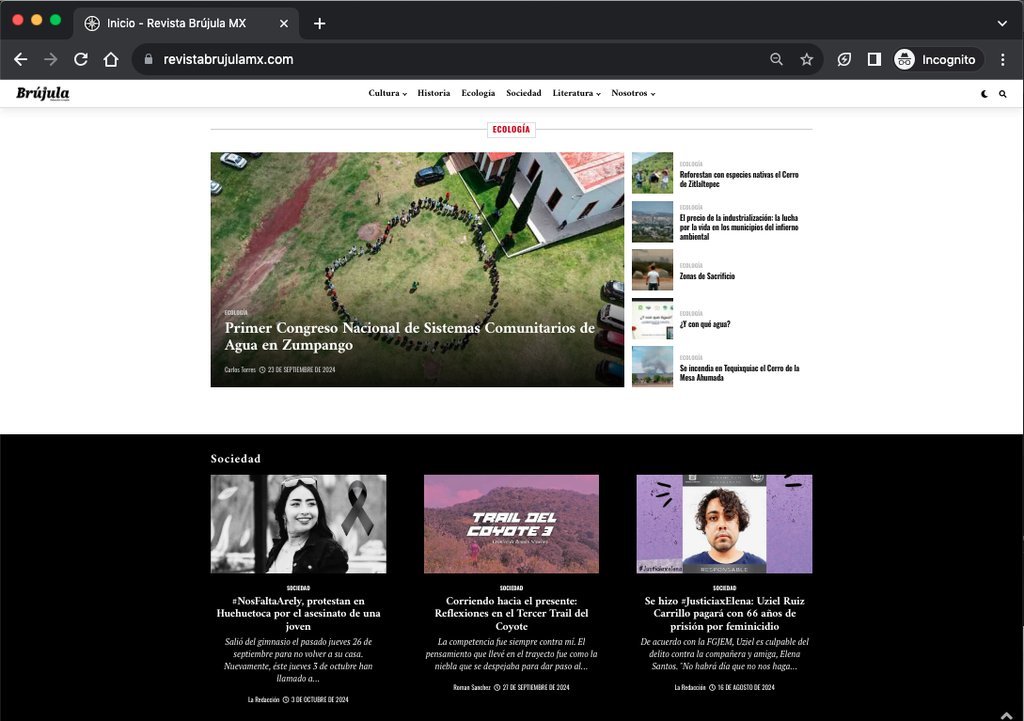 Screenshot of the Revista Brujula Mx website