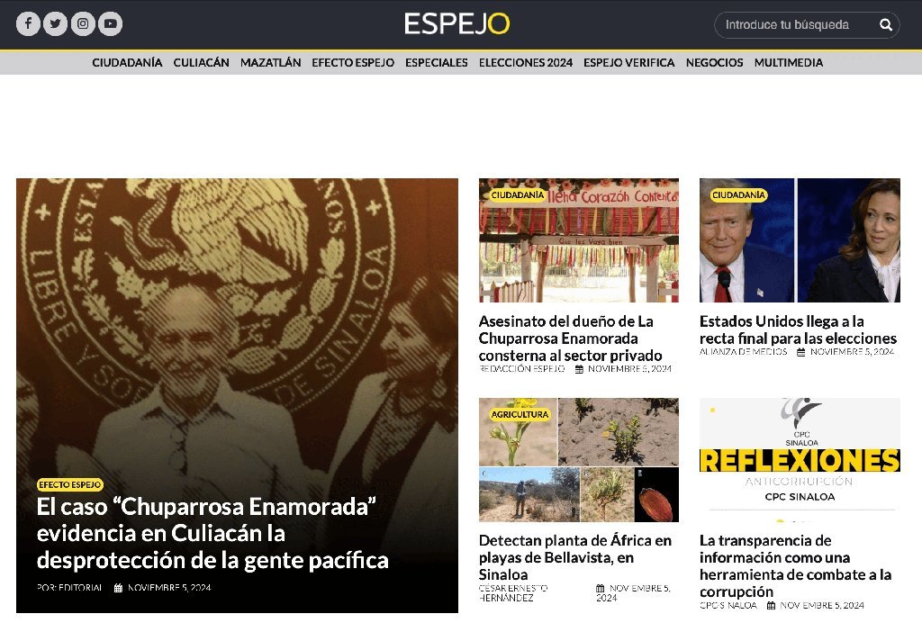 Screenshot of the Revista Espejo website