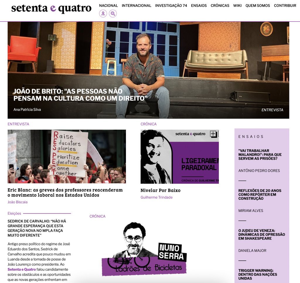 Screenshot of the Setenta e Quatro website