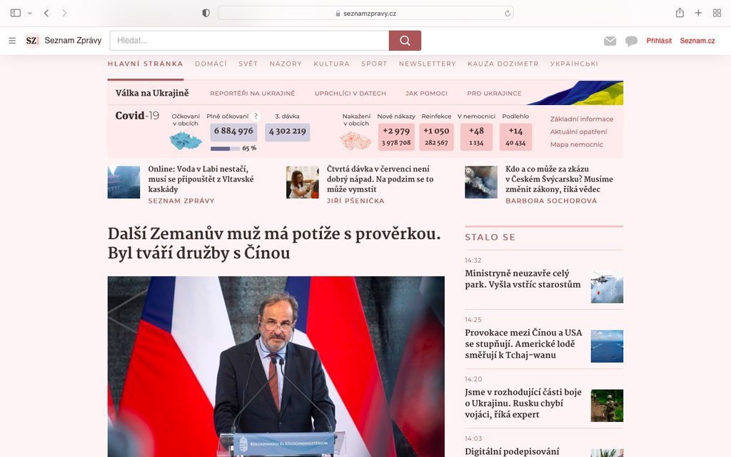 Screenshot of the Seznam Zprávy website