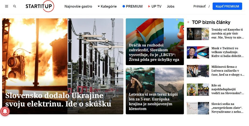 Screenshot of the Startitup website