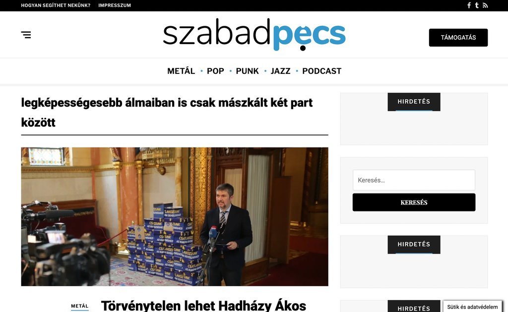 Screenshot of the Szabad Pécs website