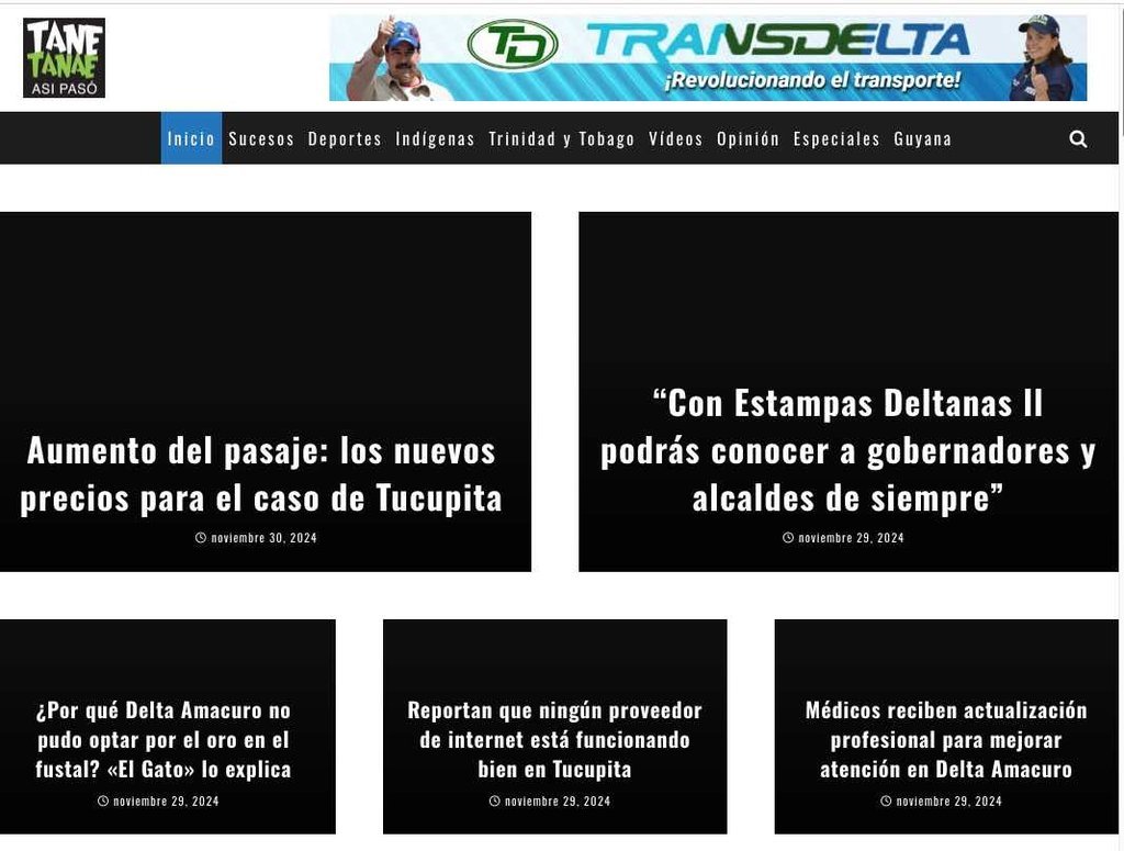 Screenshot of the Tane Tanae website