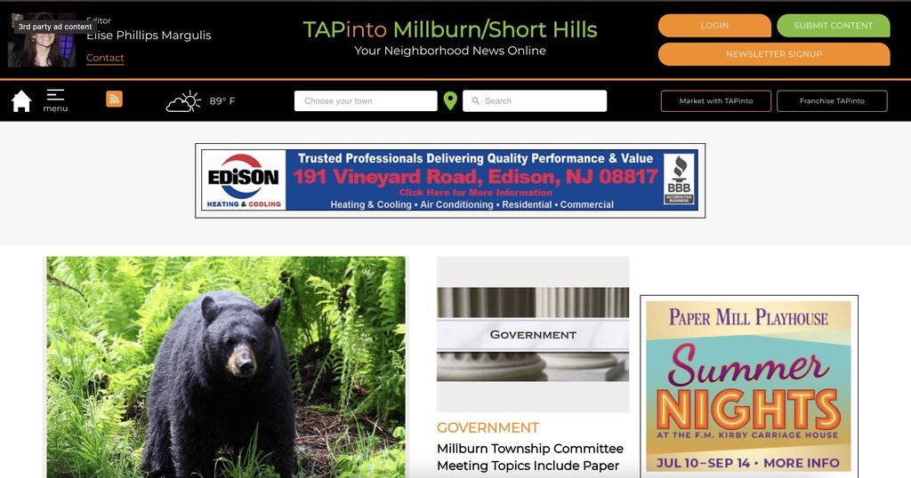 Screenshot of the TAP into Millburn website