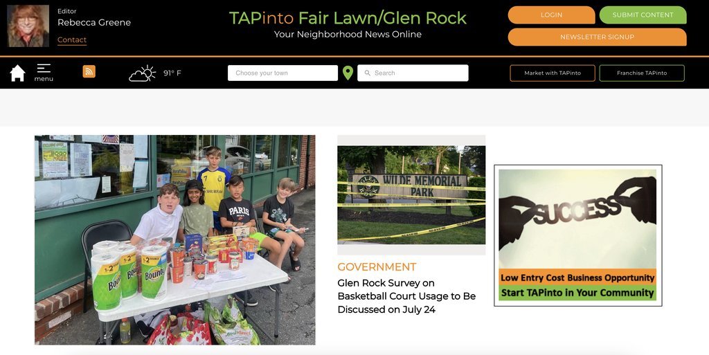 Screenshot of the TAPinto Fair Lawn & Glen Rock website