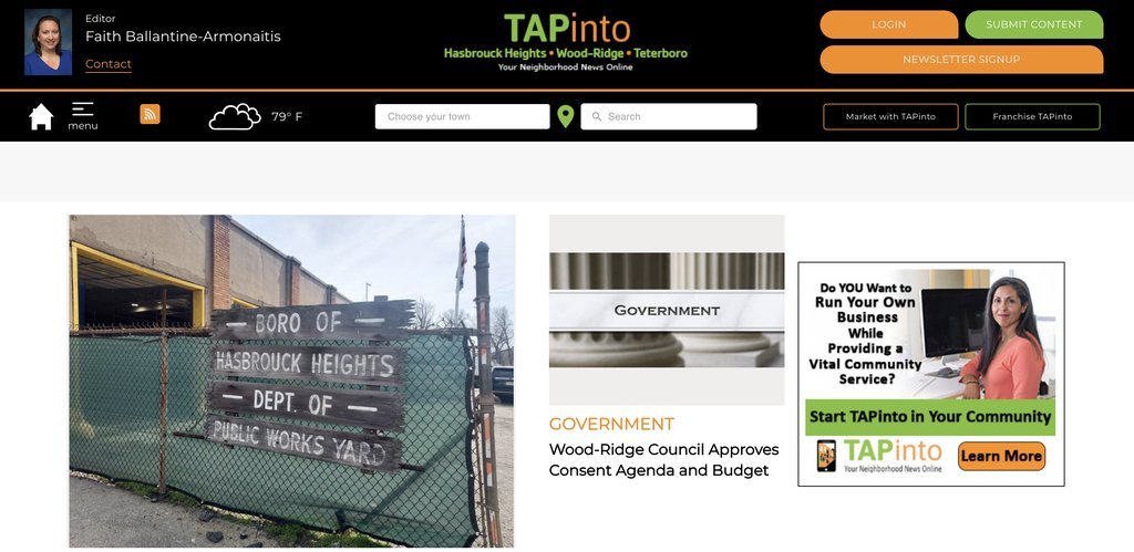 Screenshot of the TAPinto Hasbrouck Heights/Wood-Ridge/Teterboro website