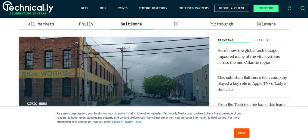 Screenshot of the Technical.ly Baltimore website