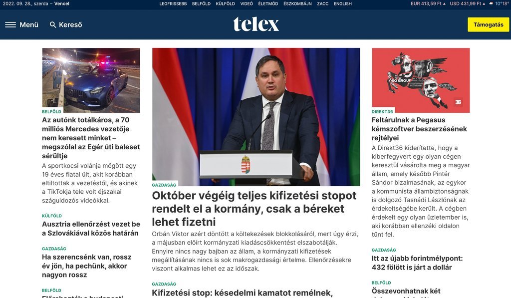 Screenshot of the Telex website