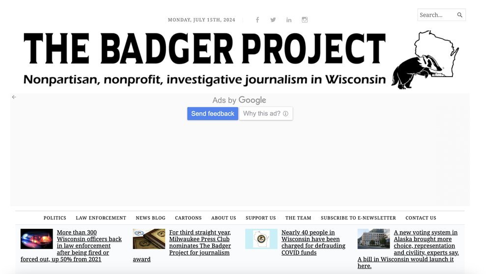 Screenshot of the The Badger Project website