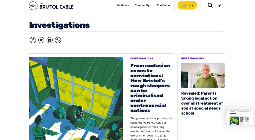 Screenshot of the The Bristol Cable website