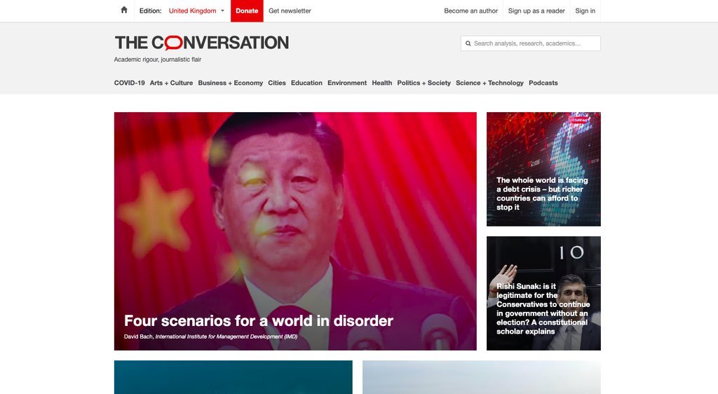 Screenshot of the The Conversation UK website