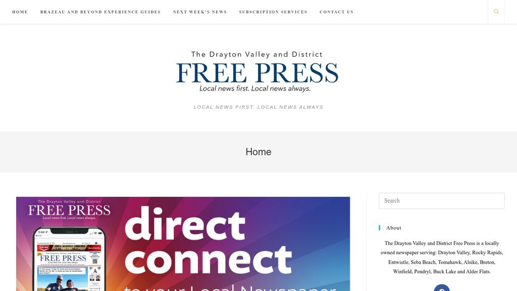 Screenshot of the The Drayton Valley and District Free Press website