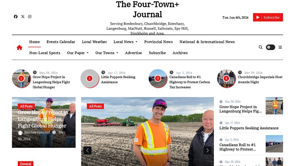 Screenshot of the The Four Town Journal website
