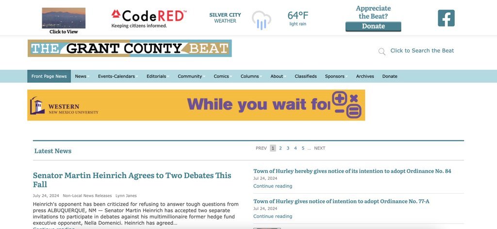 Screenshot of the The Grant County Beat website