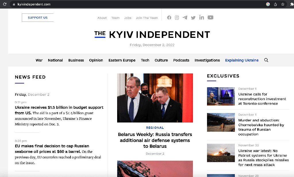 Screenshot of the The Kyiv Independent website