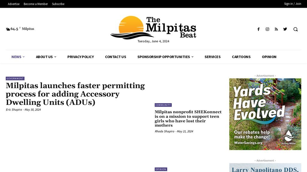 Screenshot of the The Milpitas Beat website
