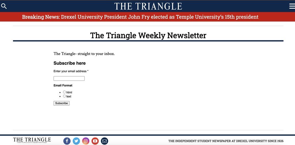 Screenshot of the Triangle, The website