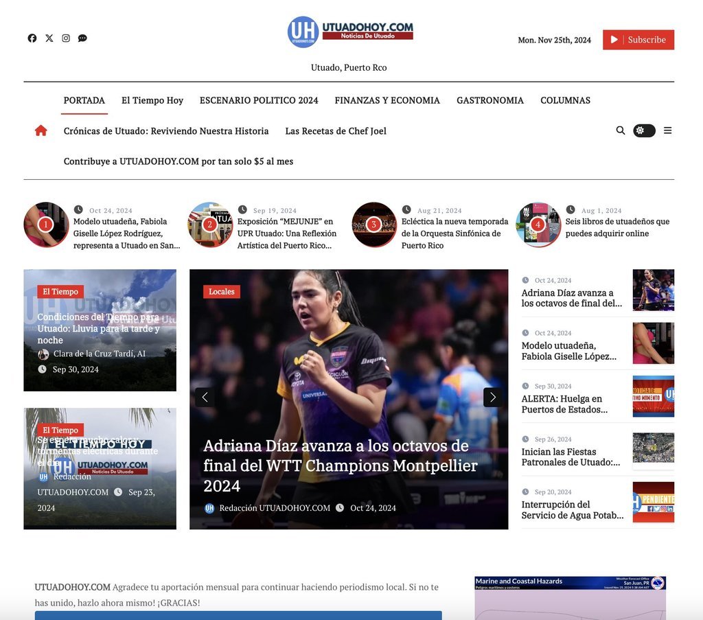 Screenshot of the utuadohoy.com website