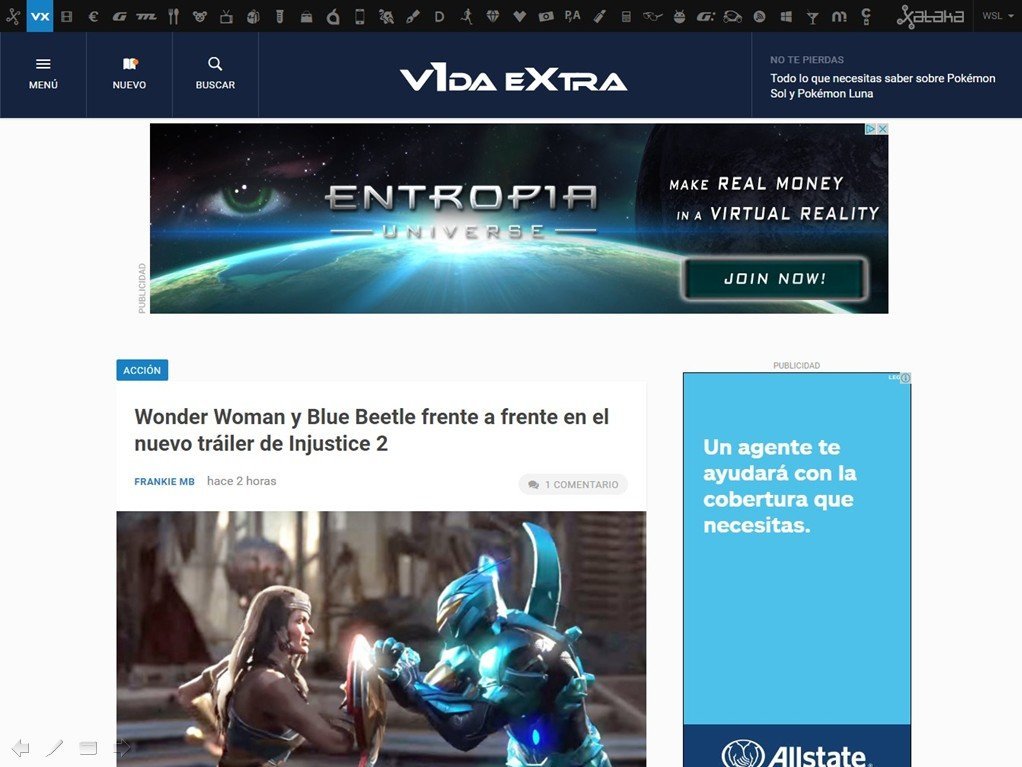 Screenshot of the Vida Extra website