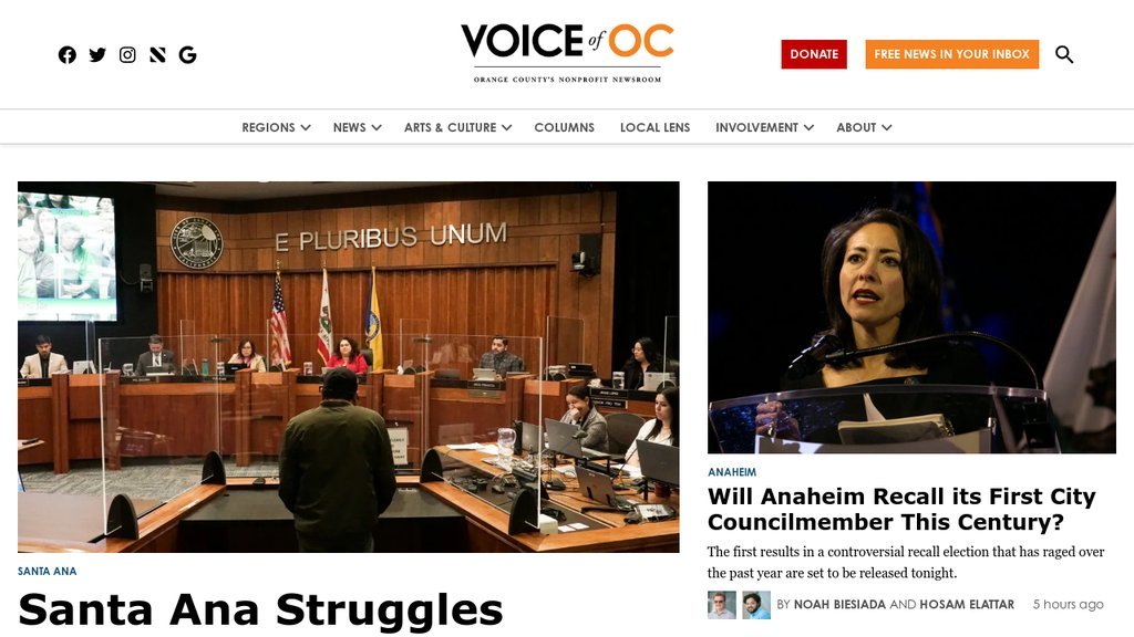 Screenshot of the Voice of OC website