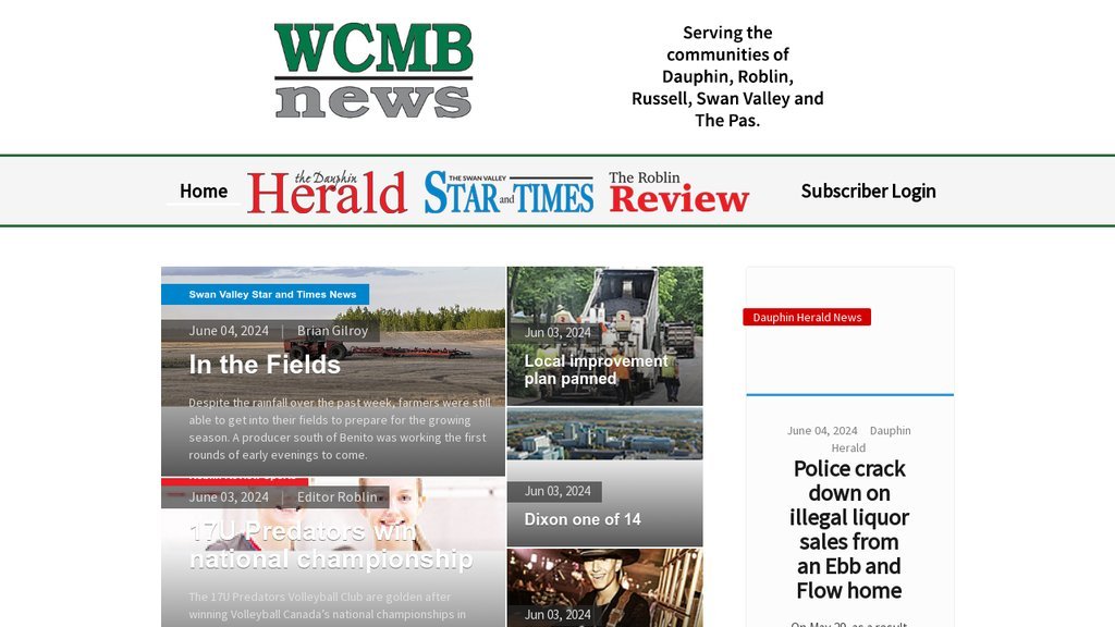 Screenshot of the WCMB News website